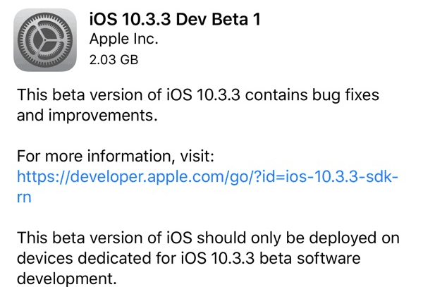 iOS 10.3.3 beta 1