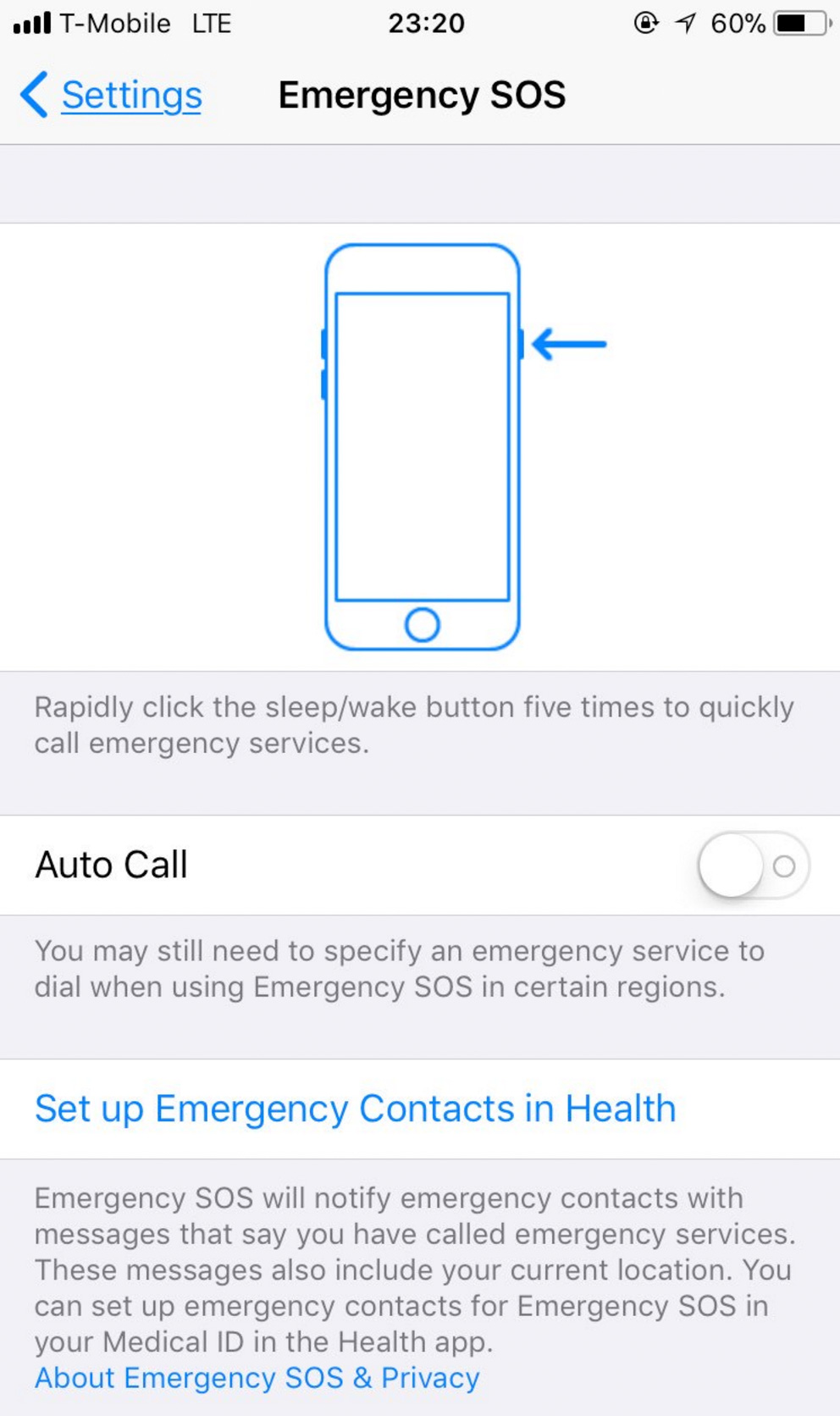 Ajustes de emergencia en iOS 11