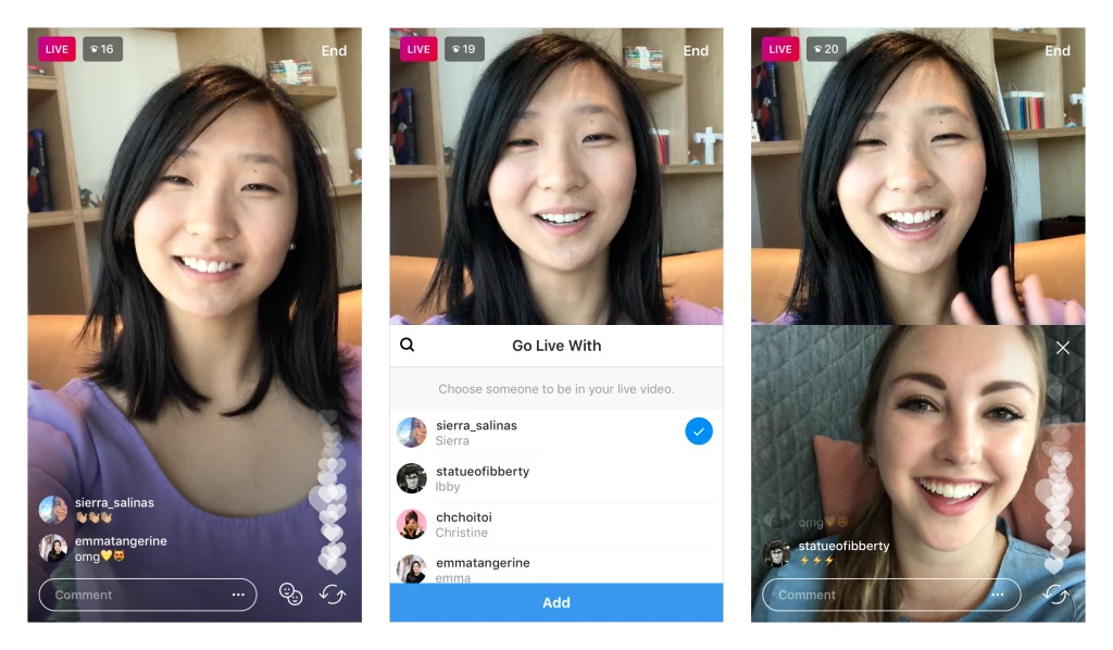 Emisión de vídeo live streaming para dos personas en Instagram