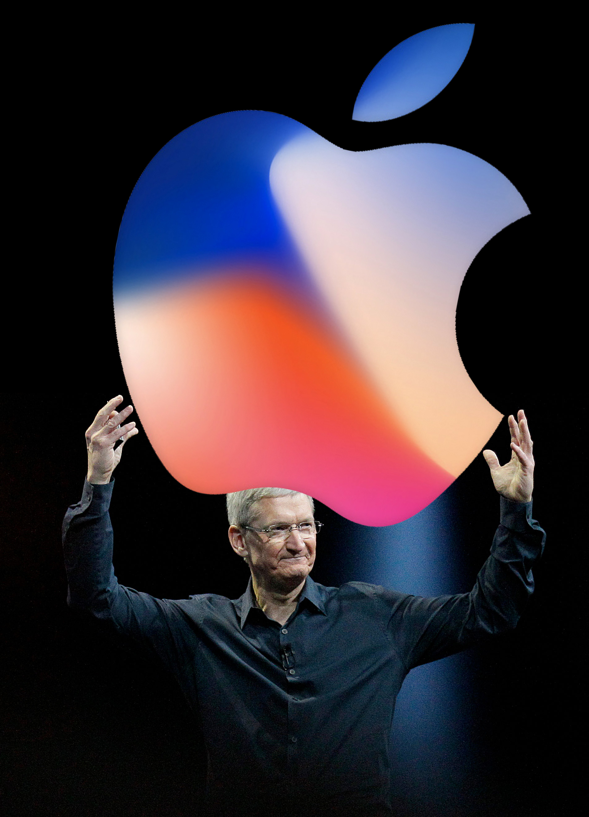Tim Cook con el logo de Apple