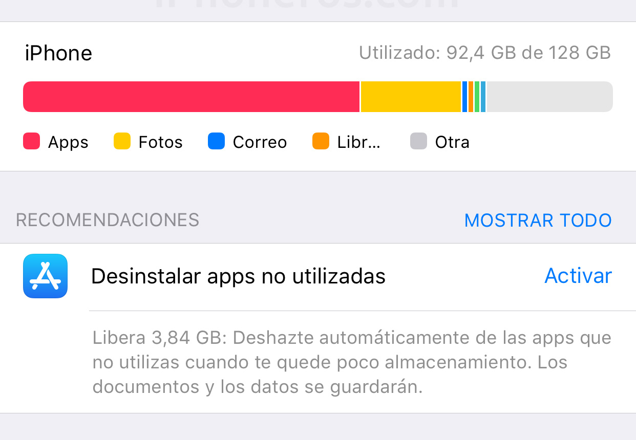 Controlando el almacenamiento en iOS 11