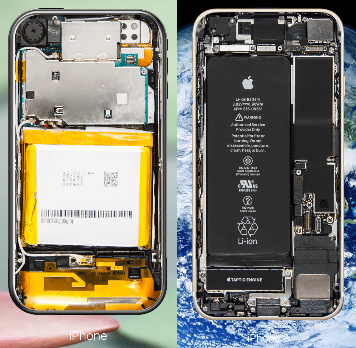 iPhone original e iPhone 8 por dentro