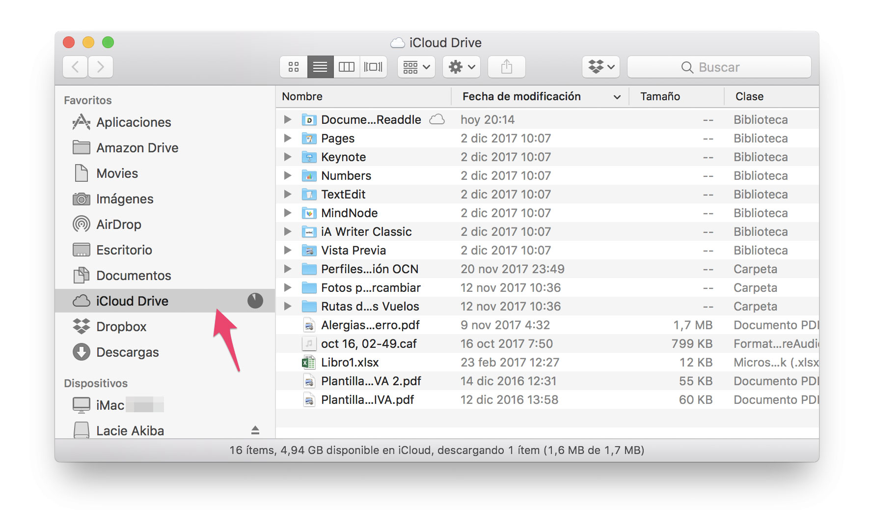 Ficheros de iCloud compartidos en un Mac