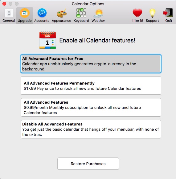 Opciones de minado de criptomonedas en Calendar 2 para Mac