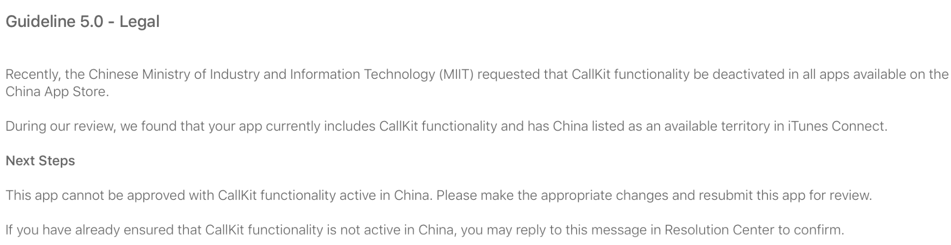 Petición de eliminar CallKit de las Apps en China