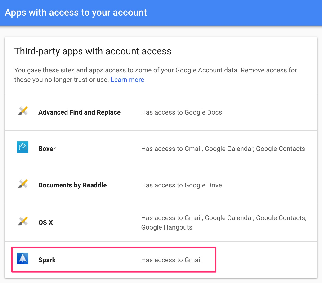 Lista de aplicaciones con acceso a Gmail