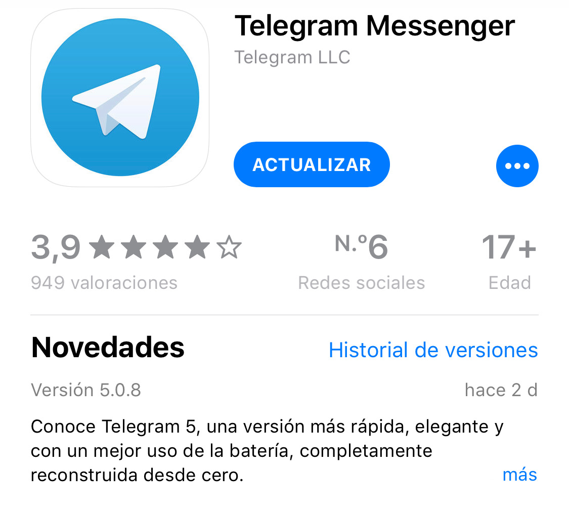 Actualizando Telegram a la versión 5