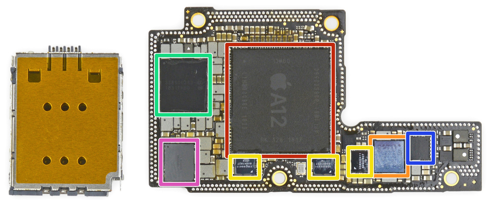 CPU A12 Bionic en la placa base del iPhone XS