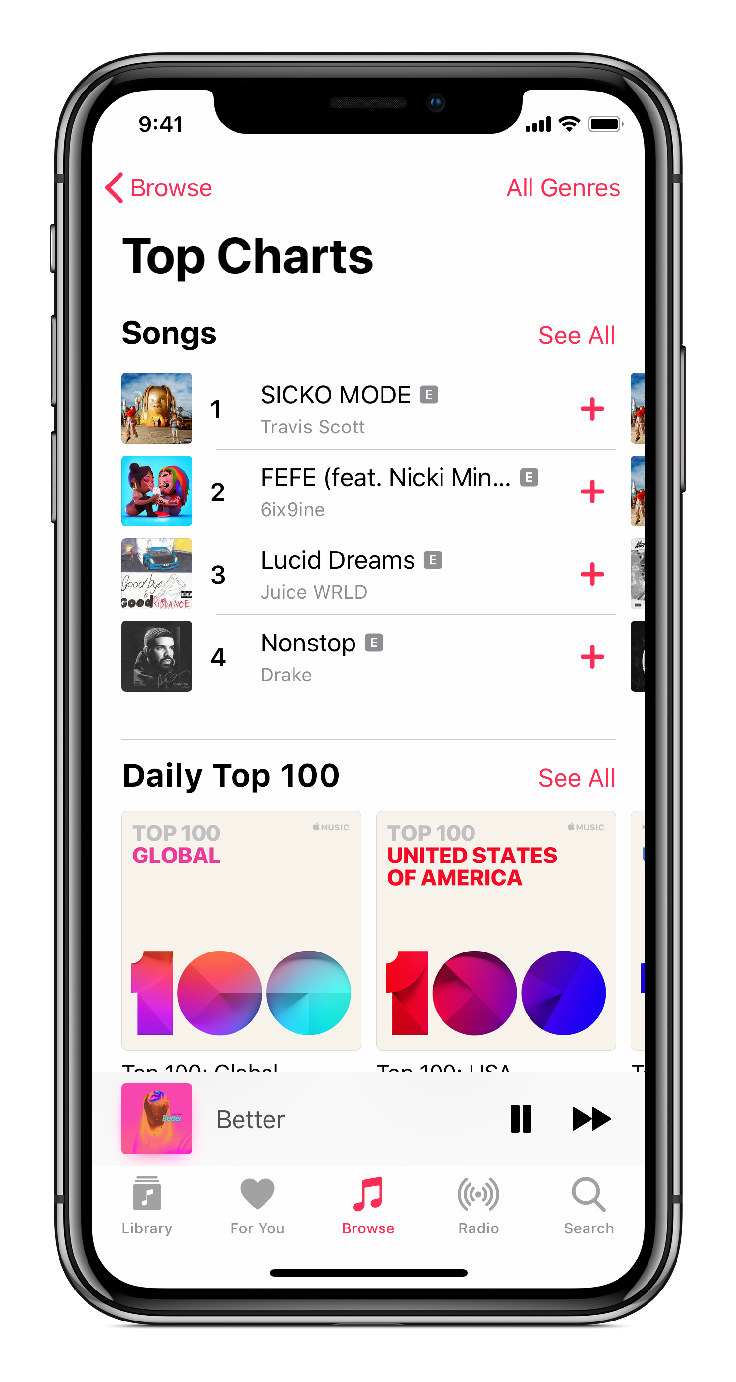 Listas de éxitos mundiales en Apple Music