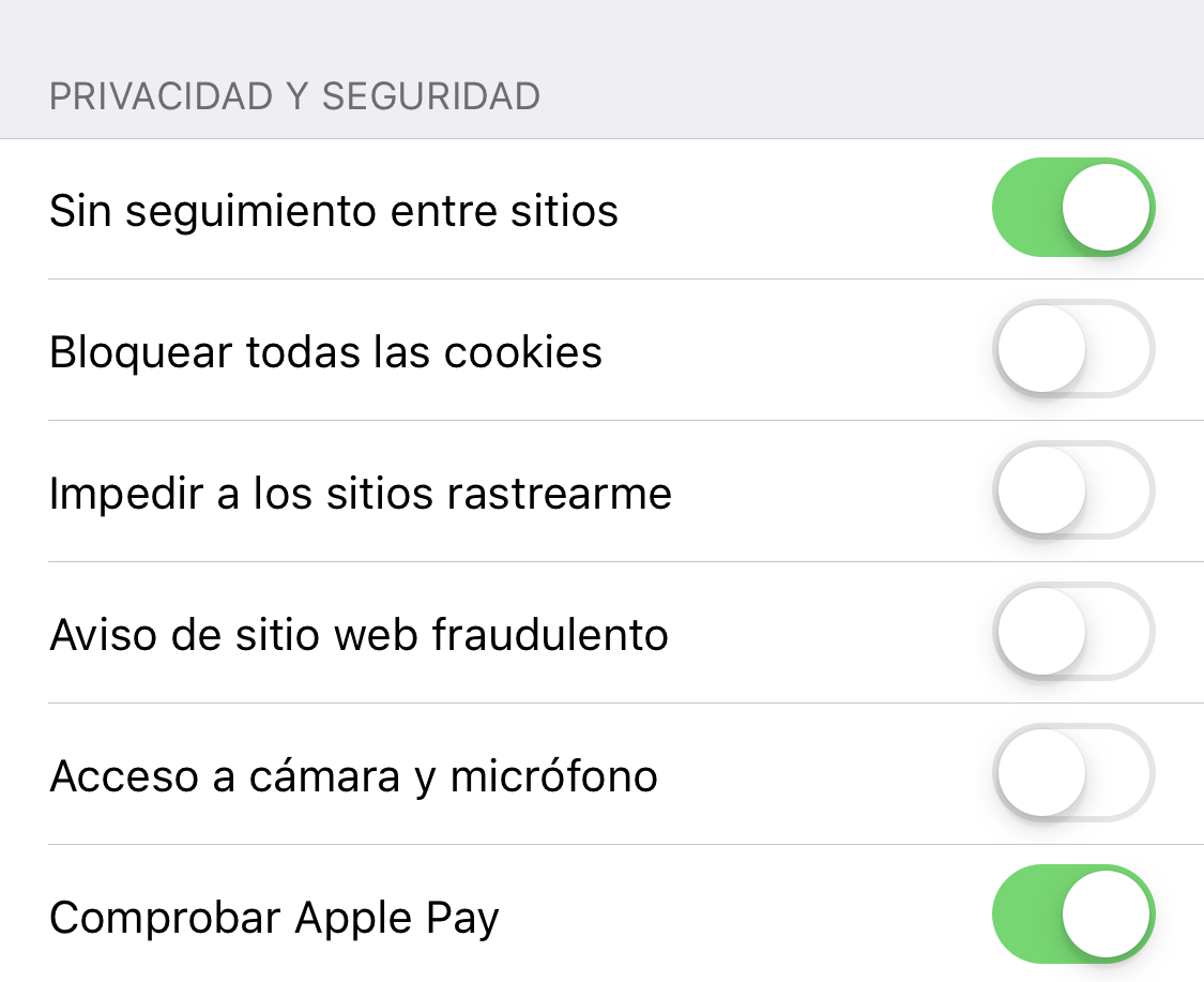 Ajustes de privacidad de Safari en iOS