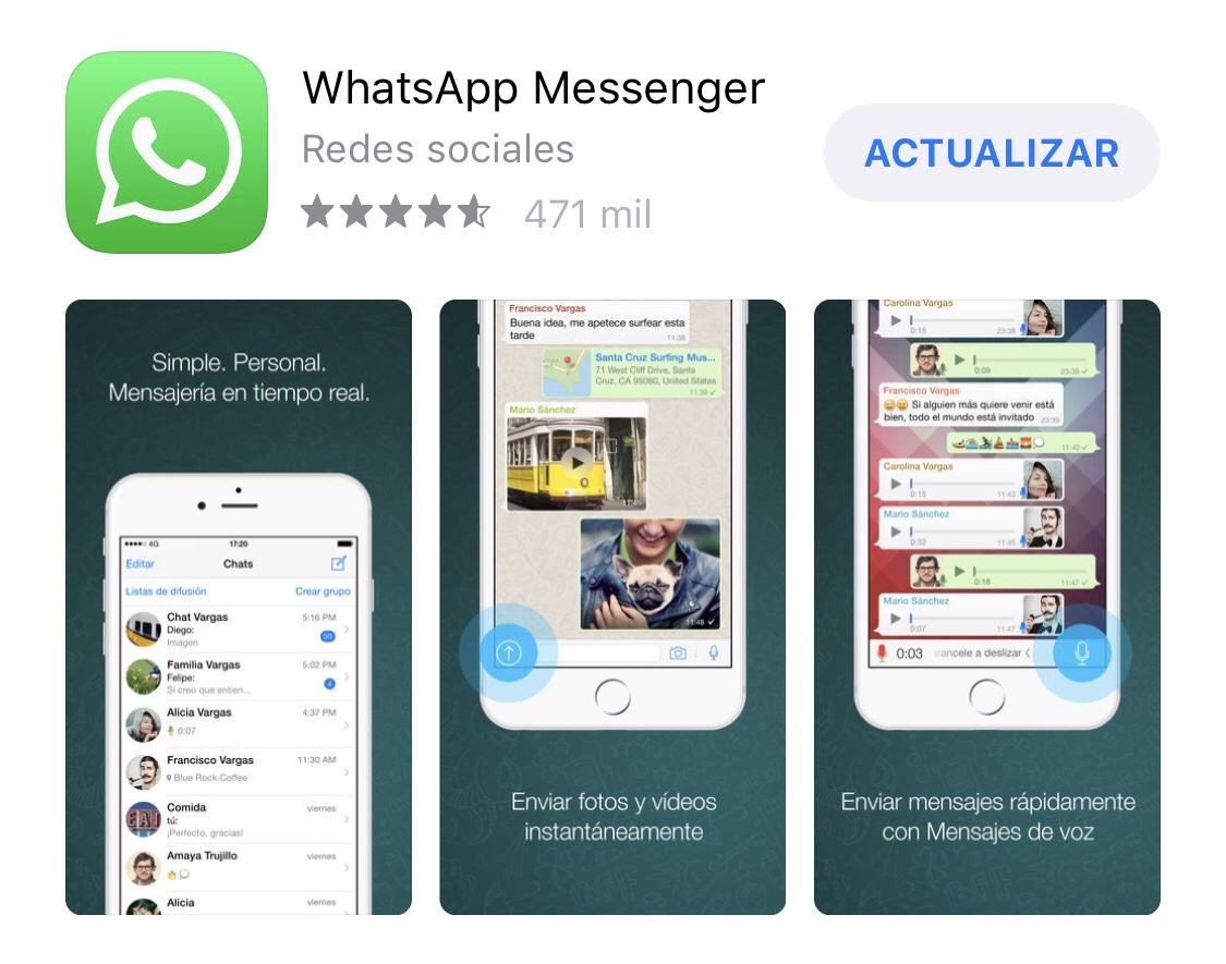 WhatsApp disponible para actualizarse