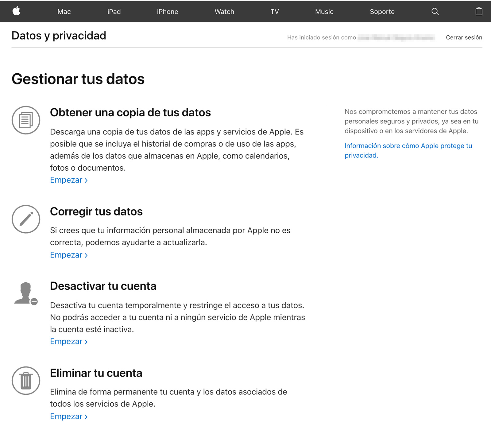 Portal de privacidad de datos de Apple
