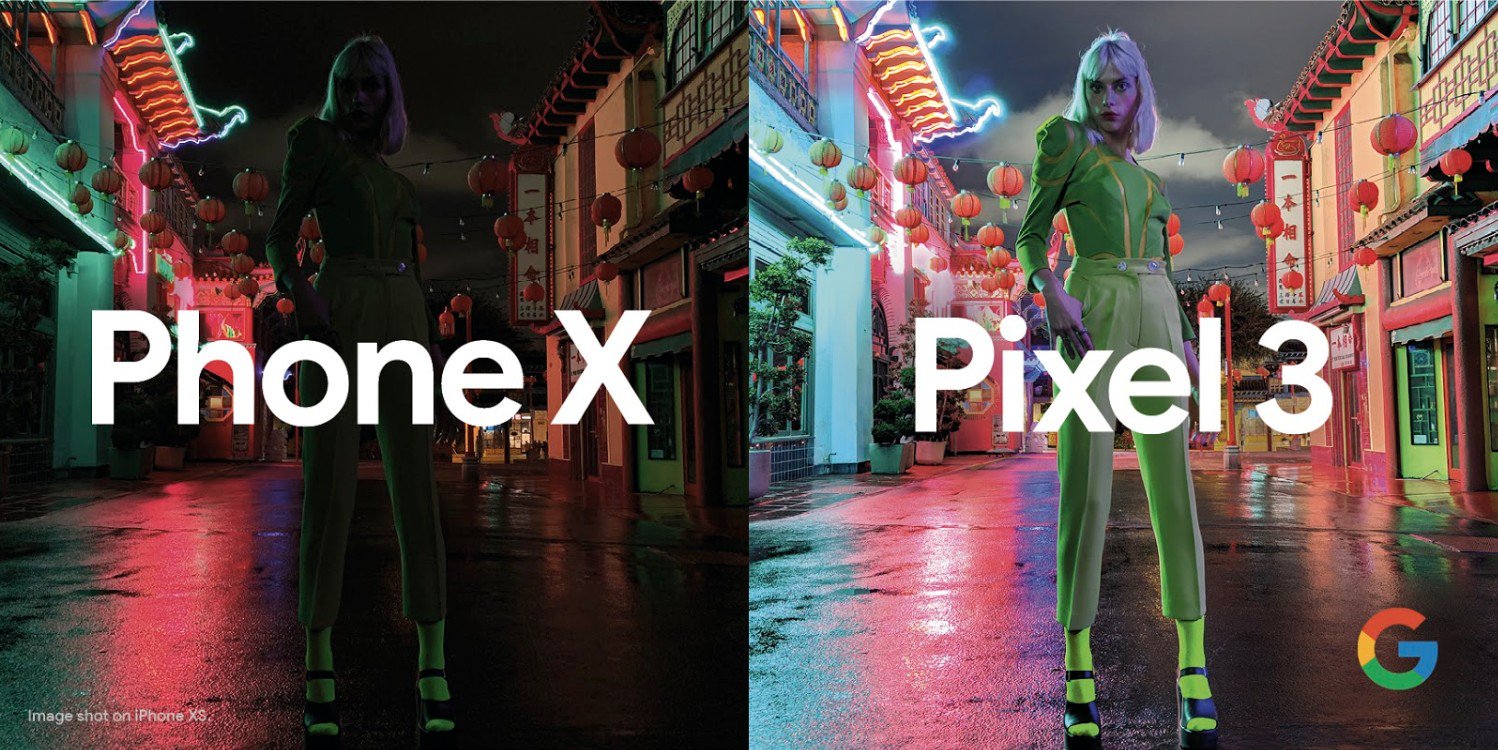 Comparación de foto hecha de noche en un Pixel 3 y un iPhone XS