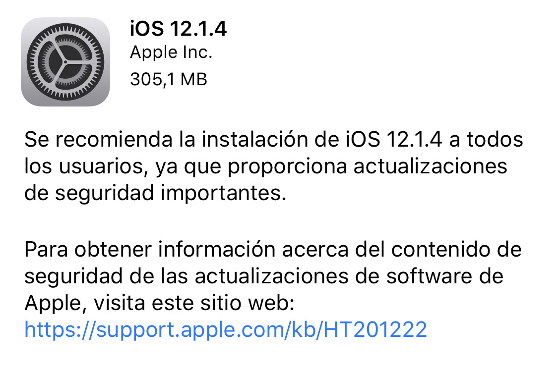 iOS 12.1.4 ya disponible