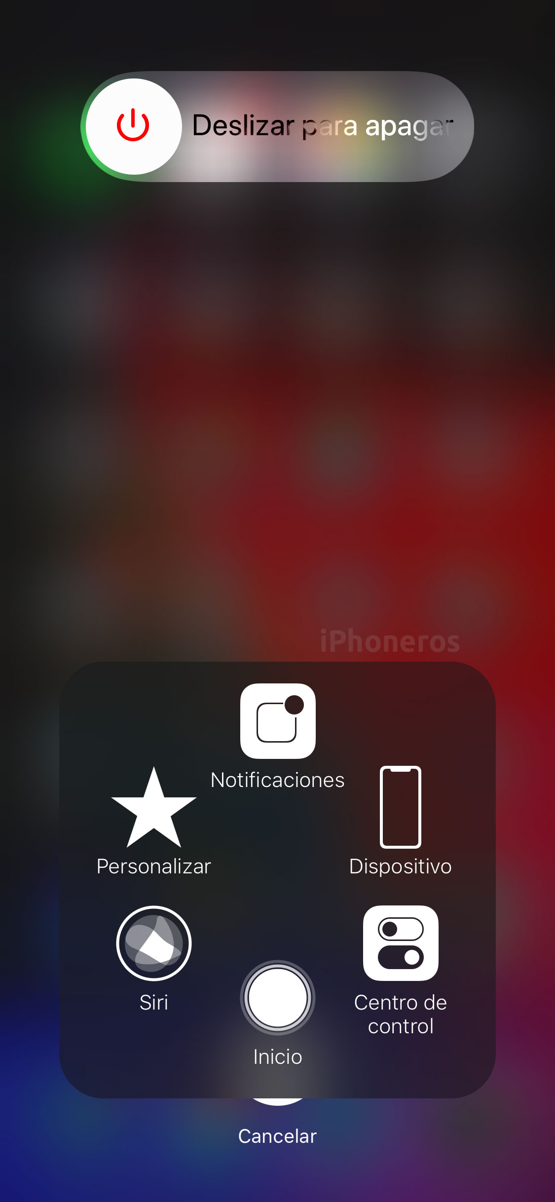 Pantalla de apagado de iOS en un iPhone X