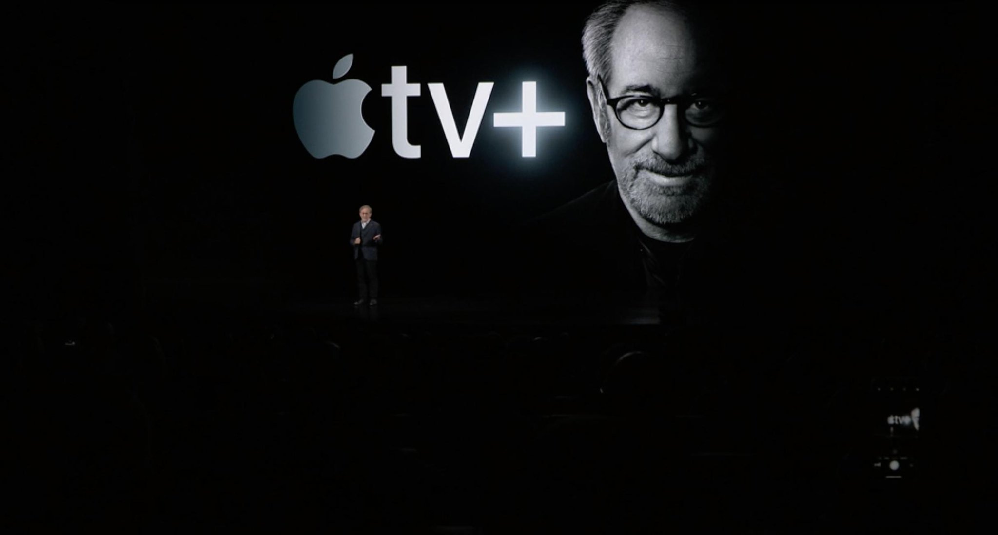 Steven Spielberg en una Keynote de Apple, presentando su obra para Apple TV+