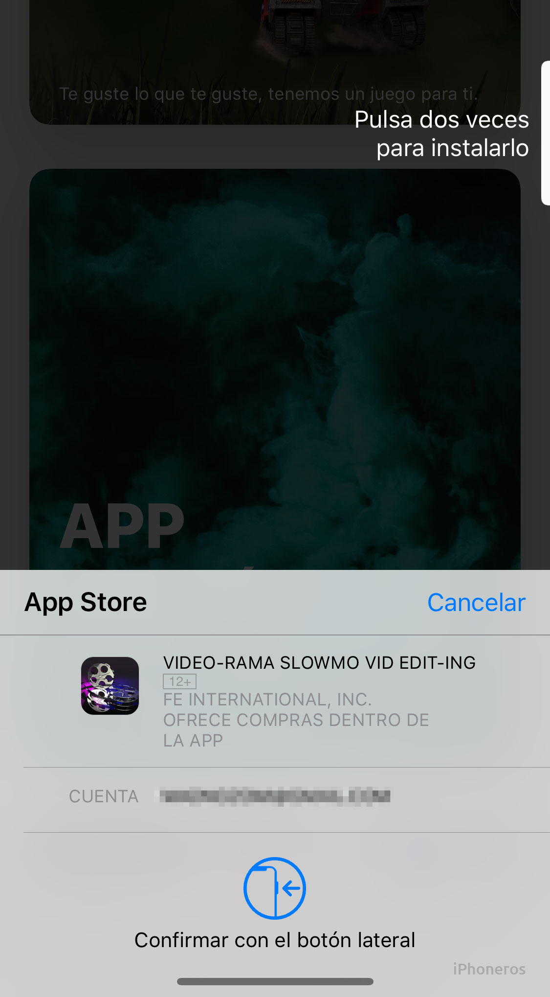 Confirmando descarga en la App Store con Face ID y dos pulsaciones en el botón de encendido