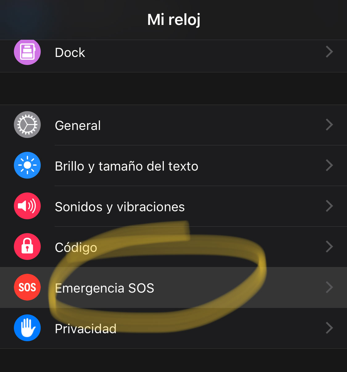 Emergencia SOS en la App del Apple Watch