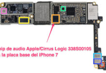Chip de audio Apple/Cirrus Logic 338S00105 en la placa base del iPhone 7