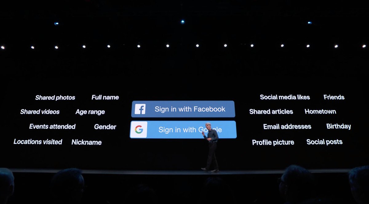 Sign in de Apple frente al de otras empresas durante la presentación de iOS 13 en la WWDC 2019