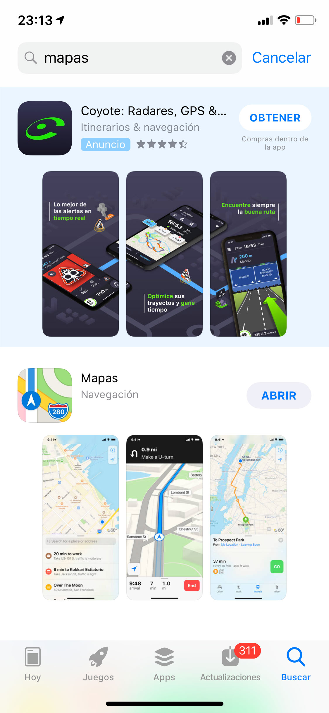 Buscando por mapas en la App Store