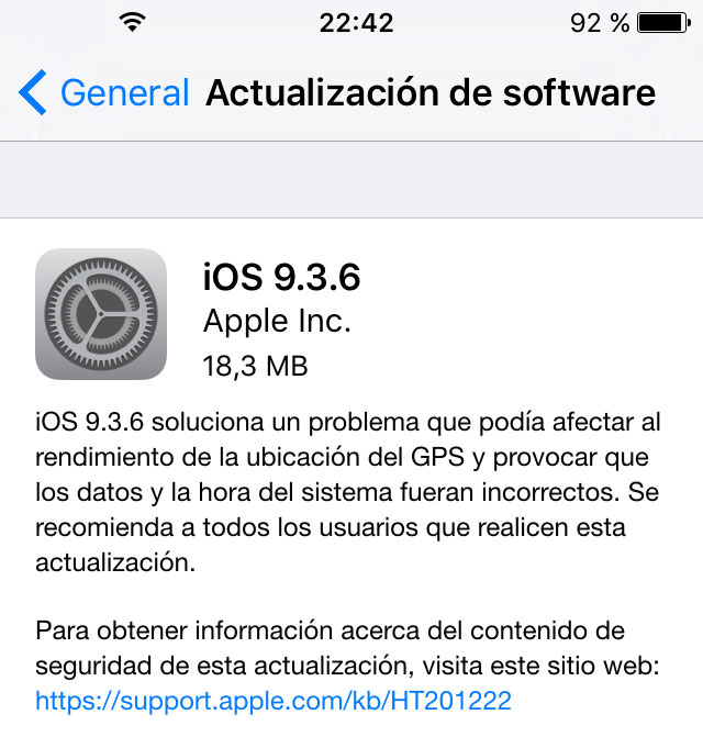 Actualización a iOS 9.3.6 en un iPhone 4S
