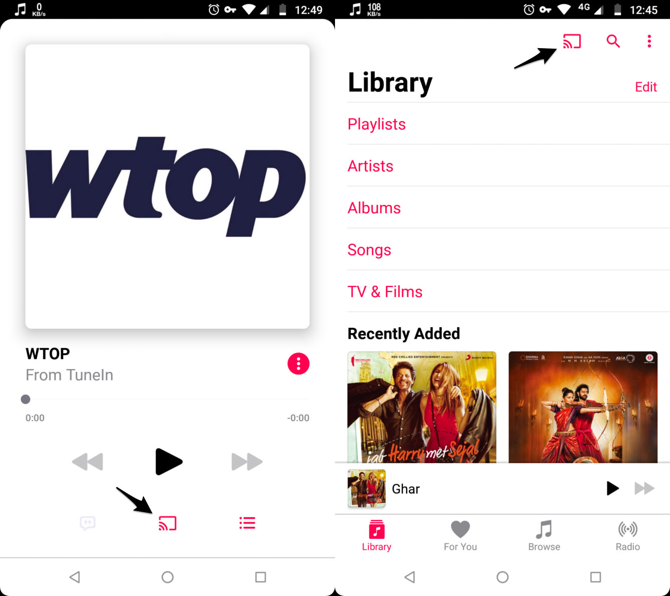 Chromecast en la App de Apple Music para Android