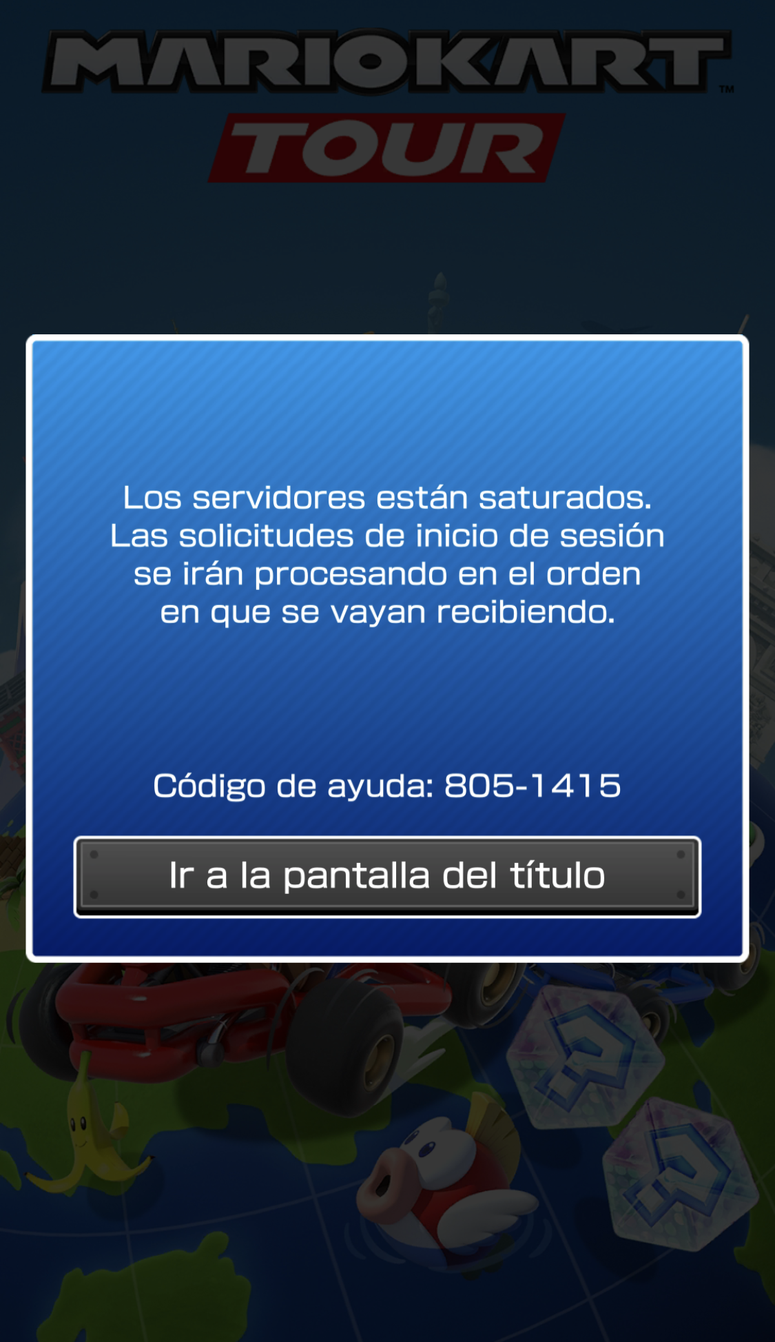 Error de servidores saturados al abrir la App de Mario Kart Tour