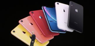 Keynote Septiembre 2019: Tim Cook delante del iPhone XR en todos sus colores
