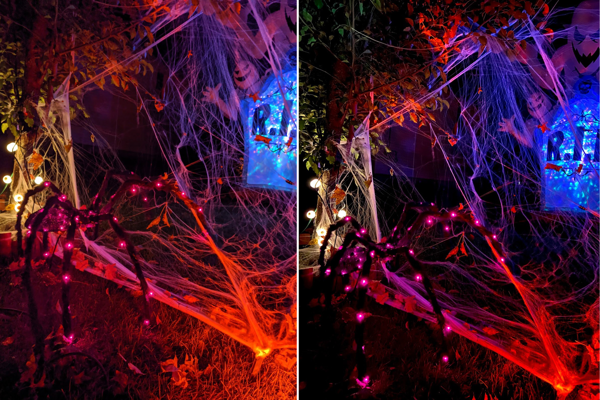 Fotos comparativas del modo nocturno del Pixel 4 (izquierda) y el iPhone 11 (derecha)