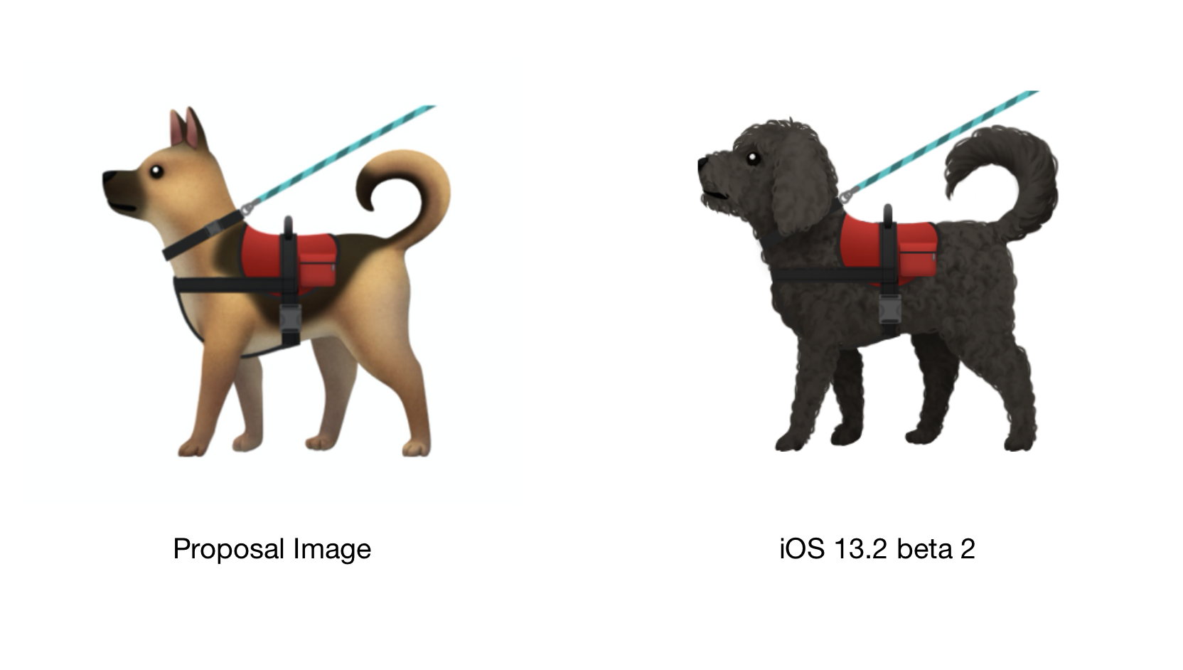 Emoji de perros de ayuda que llegará con iOS 13.2 (vía emojipedia)
