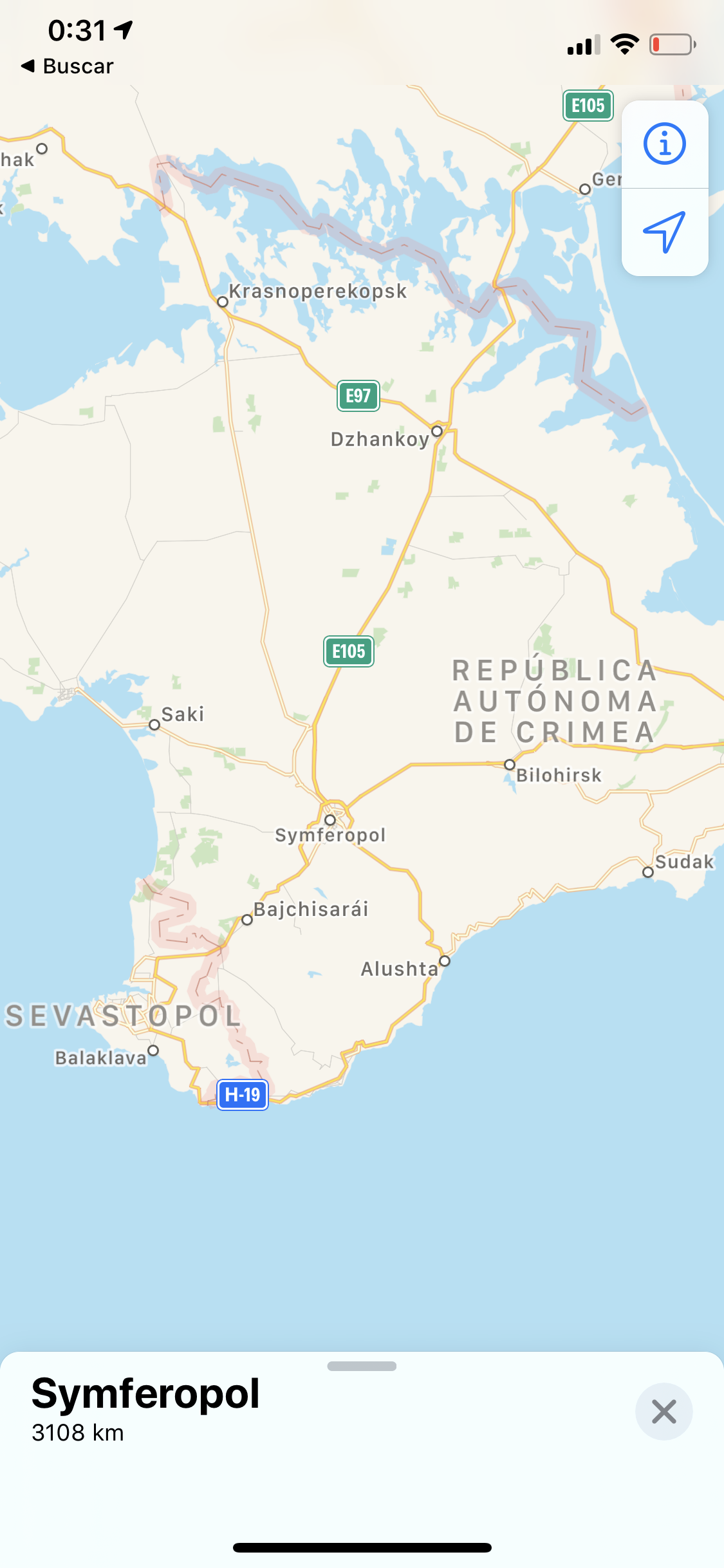 App de Mapas mostrando Crimea