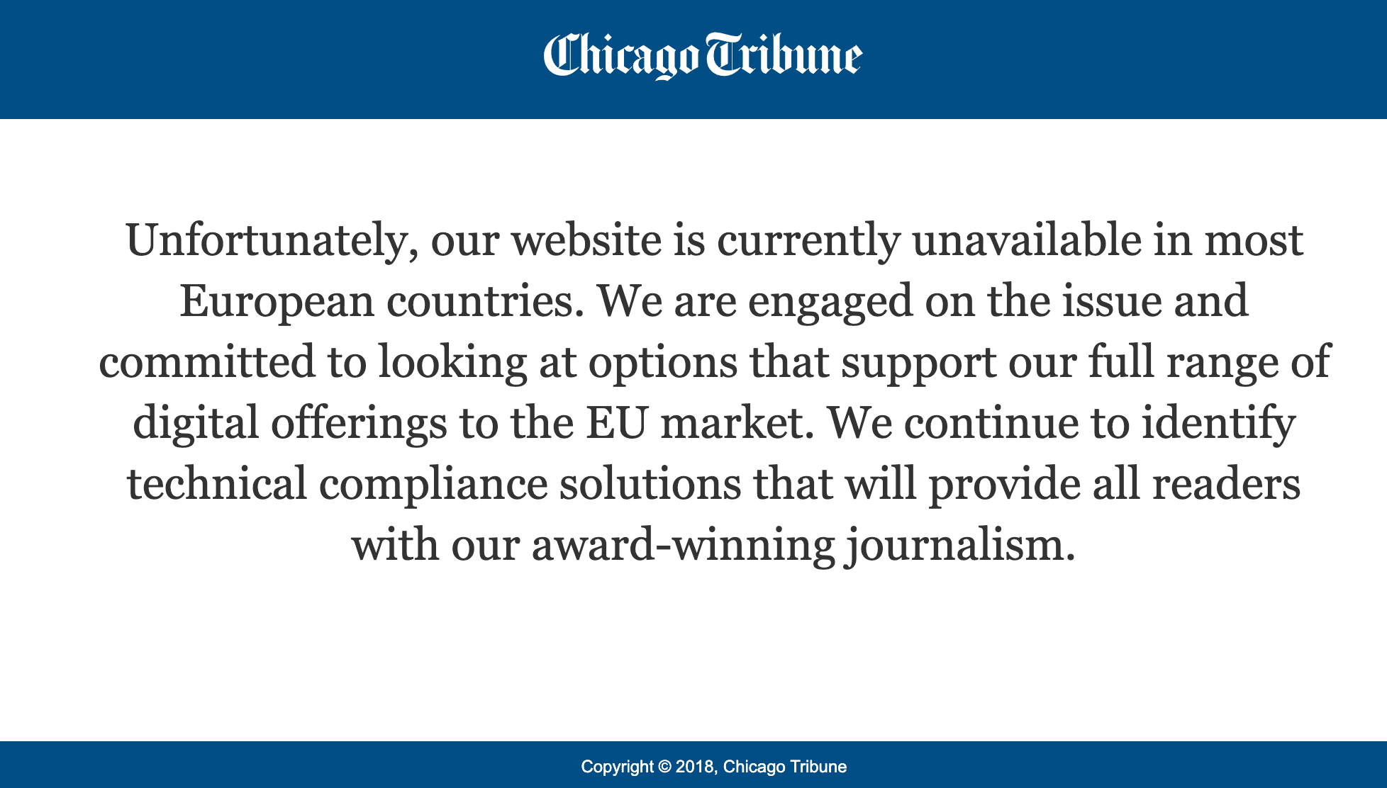 Web del Chicago Tribune cerrada en Europa