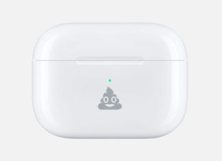 Caja de carga de los AirPods Pro grabada con un emoji de caca sonriente