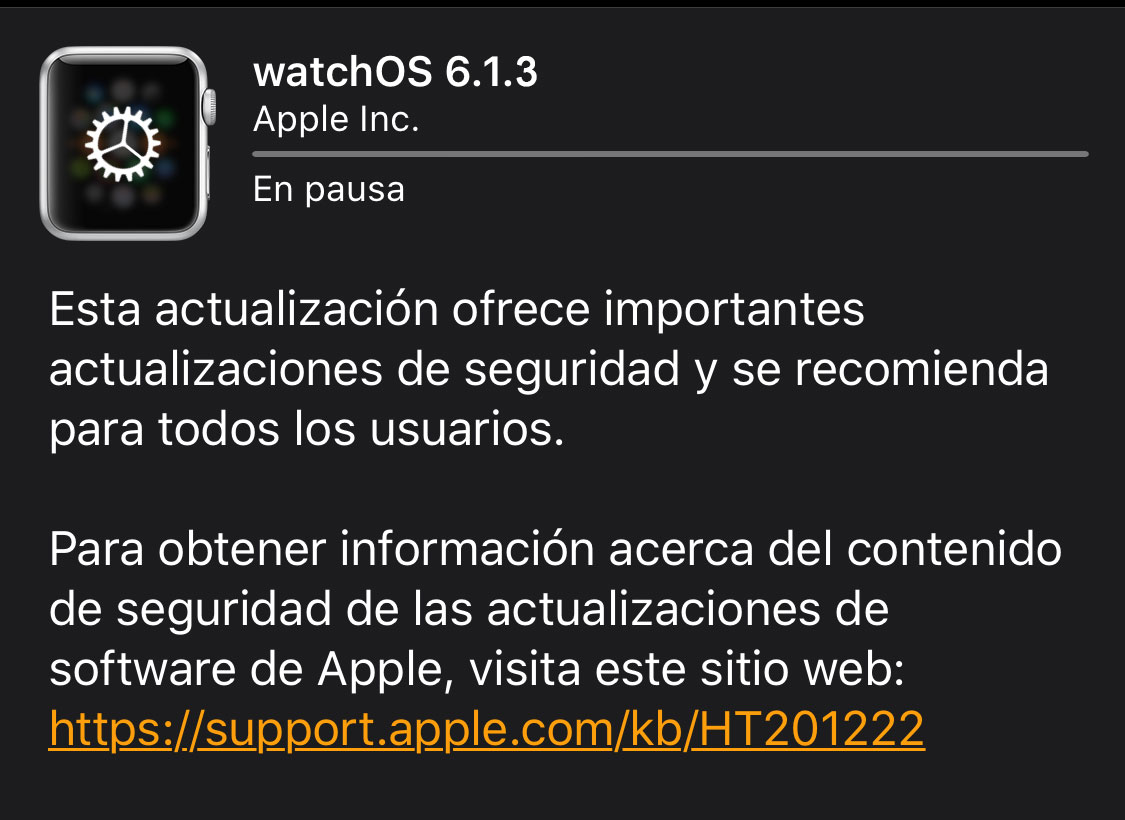 Actualización a watchOS 6.1.3