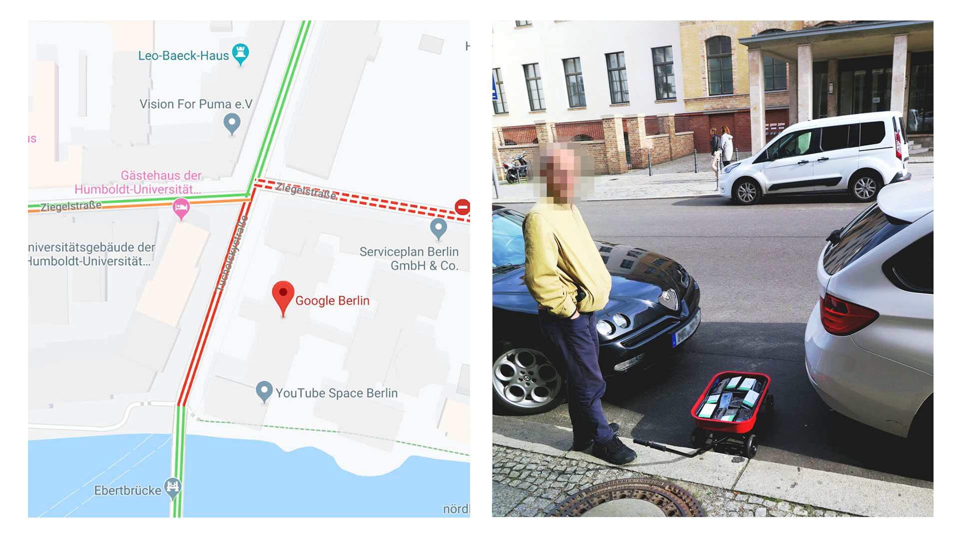 Simon Weckert engañando a Google Maps con 99 smartphones