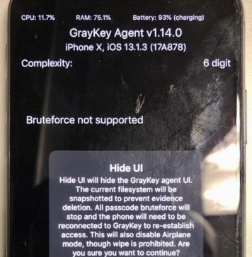 GrayKey funcionando en un iPhone X