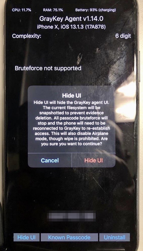 GrayKey funcionando en un iPhone X
