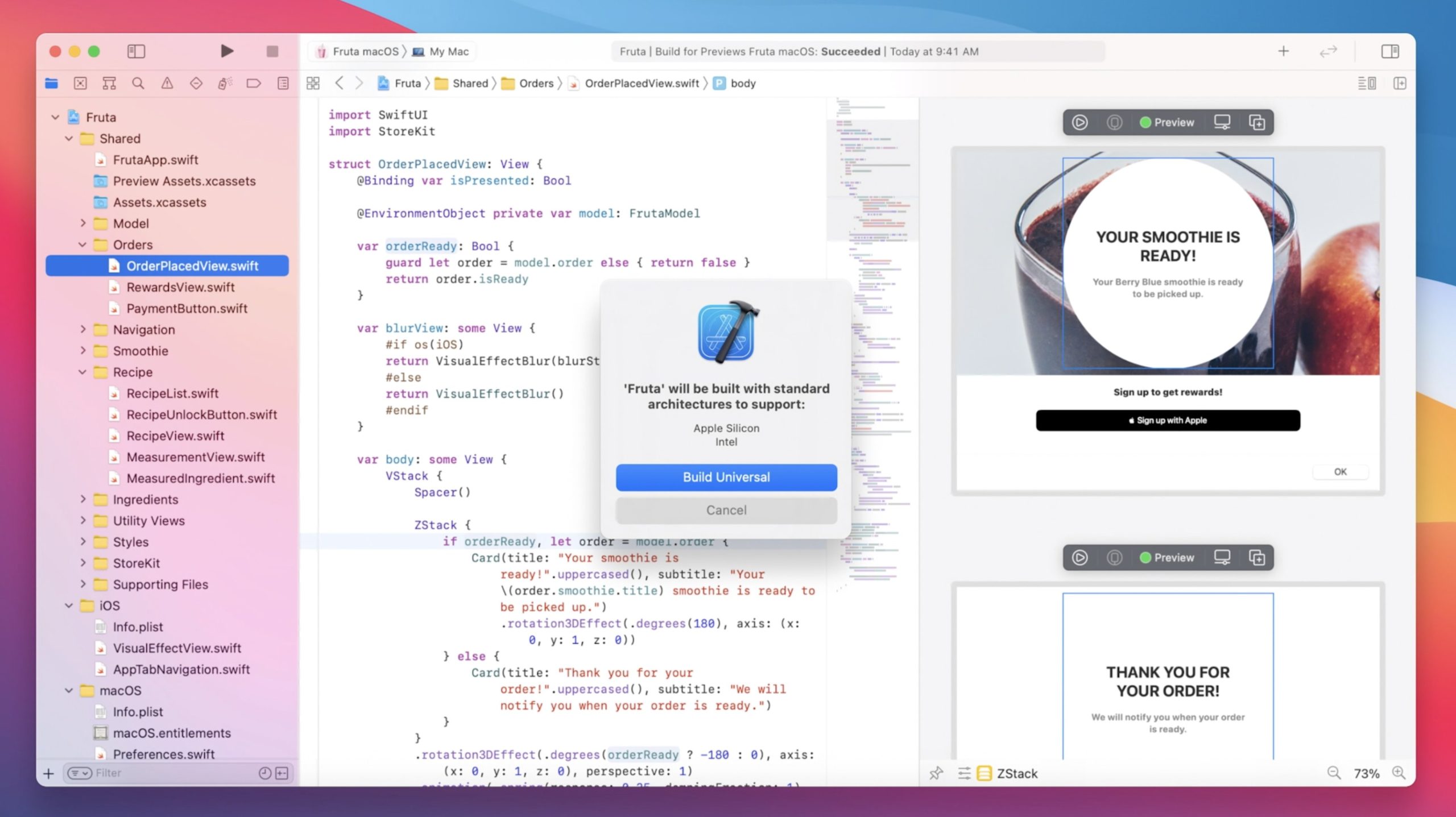 macOS Big Sur con Xcode creando una Aplicación Universal para x86 y ARM