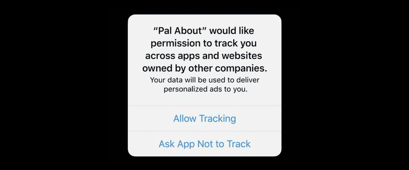 Aviso de iOS 14 indicando que se están utilizando cookies para hacer seguimiento de los intereses del usuario