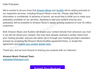 Email de Amazon para buscar podcasters