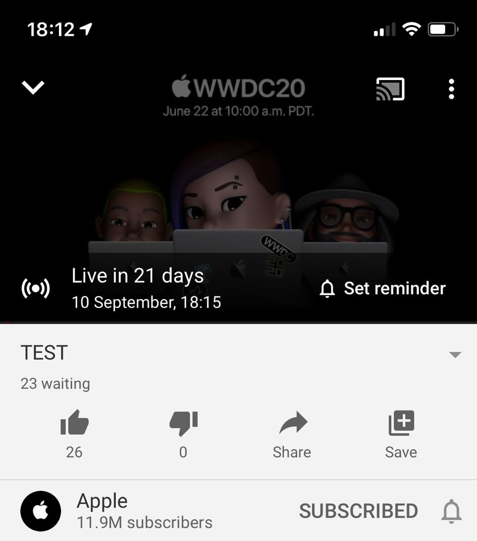 Test de Live stream de Apple para el 10 de septiembre