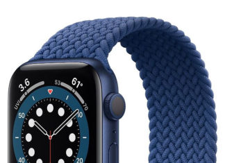 Correa Solo Loop sin cierre en un Apple Watch Series 6 azul