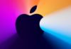 Logo de Apple con un colorido fondo de imaginación y fantasía