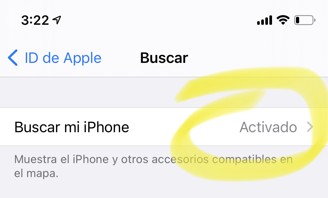 iPhone con Buscar activado, asociado a una cuenta de Apple