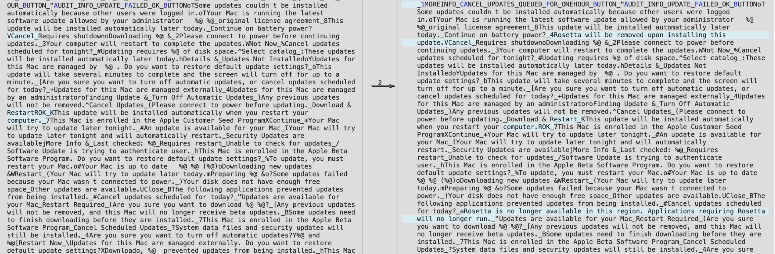 Menciones a Rosetta en macOS 11.3