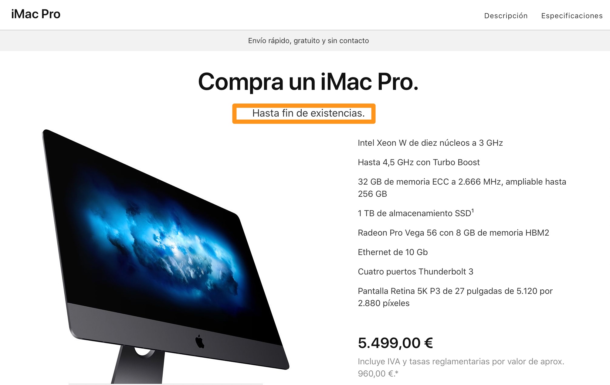 iMac Pro con el cartel de hasta fin de existencias