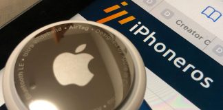AirTag sobre un iPad con iPhoneros cargado