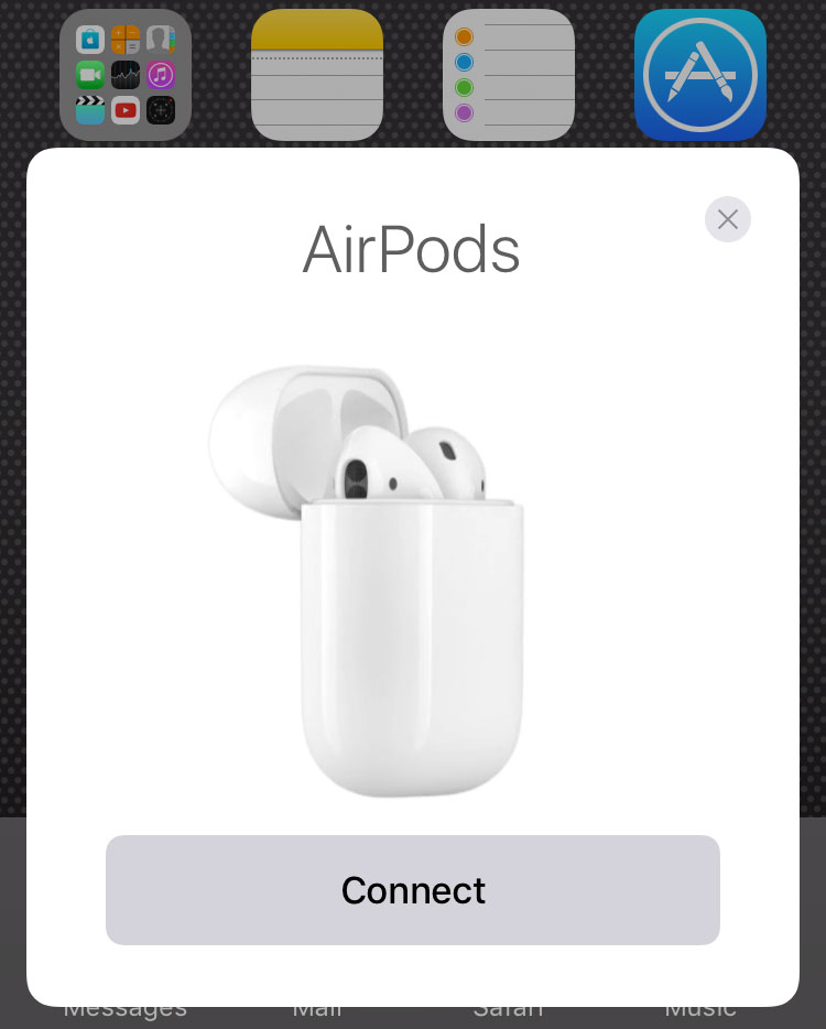 Interfaz de conexión de AirPods en iOS