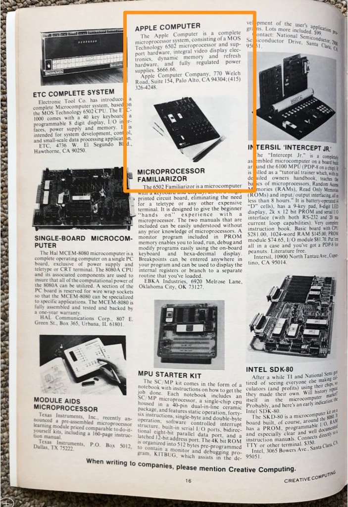 Primer anuncio del primer ordenador de Apple